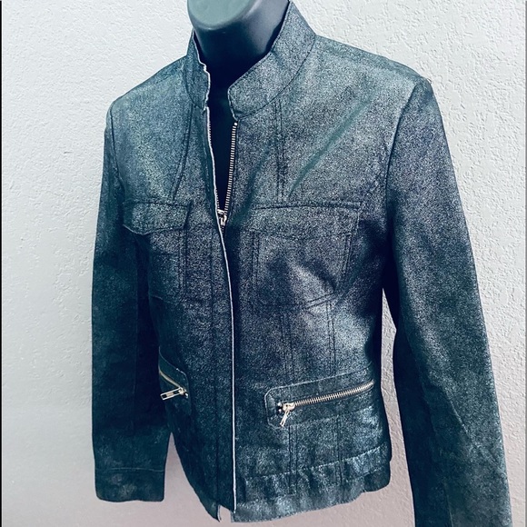 D2K Suede Leather blue/gray Shiny Metallic Moto Jacket - XS - Picture 1 of 5